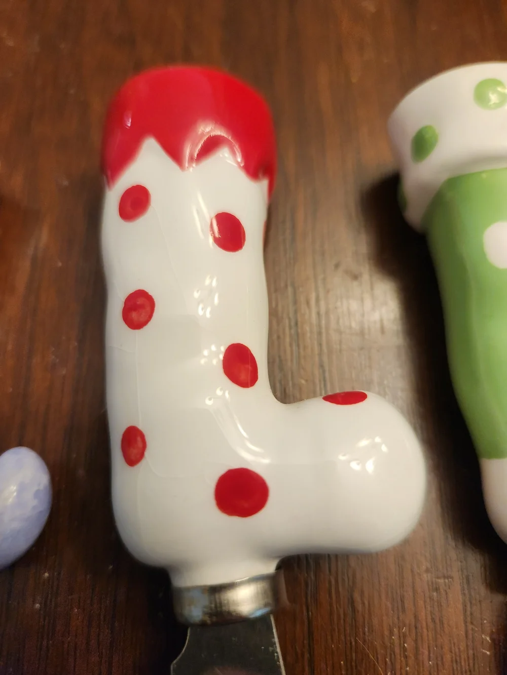 Source Unknown Ceramic Holiday Stocking Spreaders - Purple, White, Green